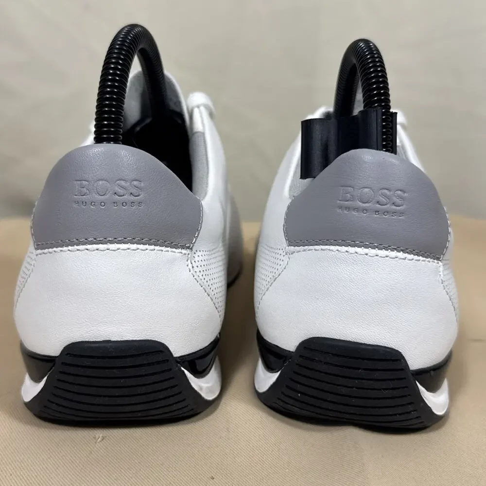 HUGO BOSS Mens Sneakers EU 41 White Leather Perforated Low Top Designer Shoes